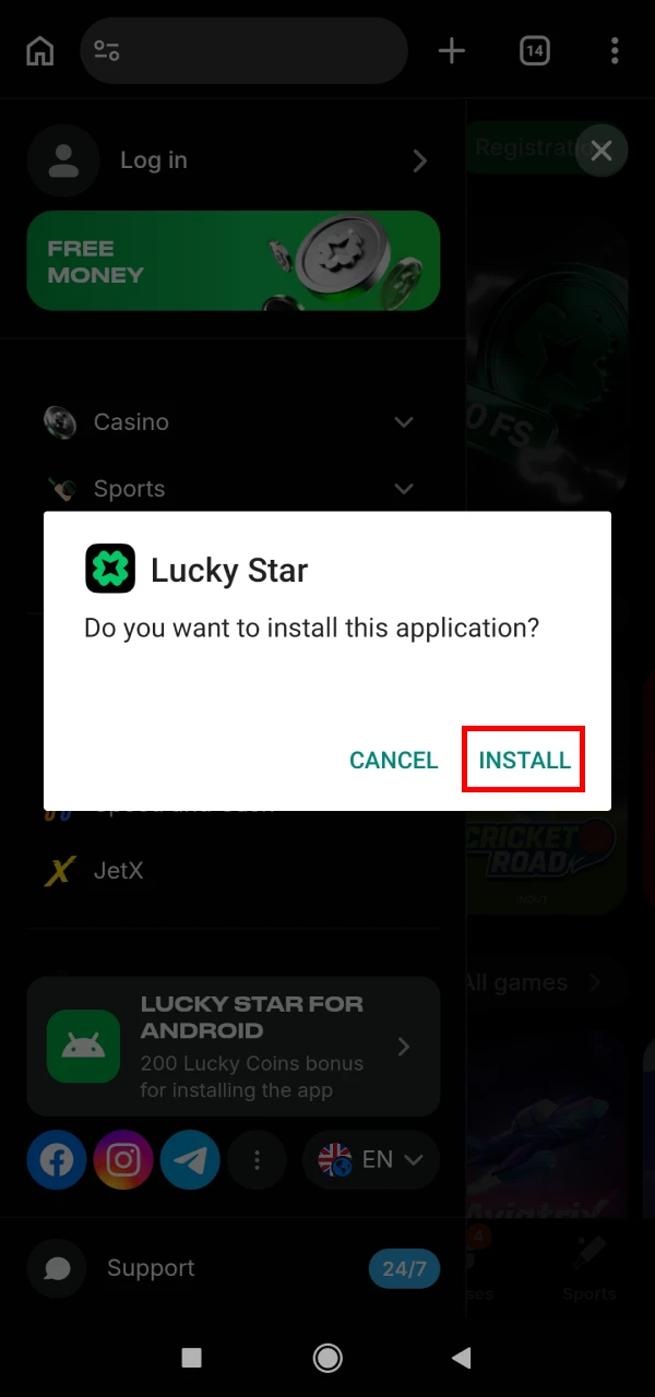 Now you can install the LuckyStar app for Android.