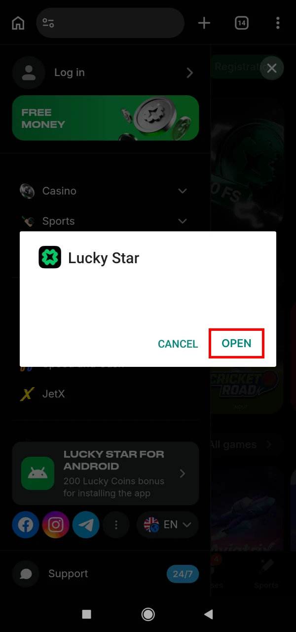 After installing the LuckyStar application on Android, you should open it.