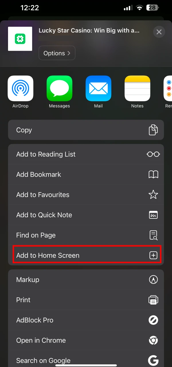 Add the LuckyStar app for iOS to the main screen.