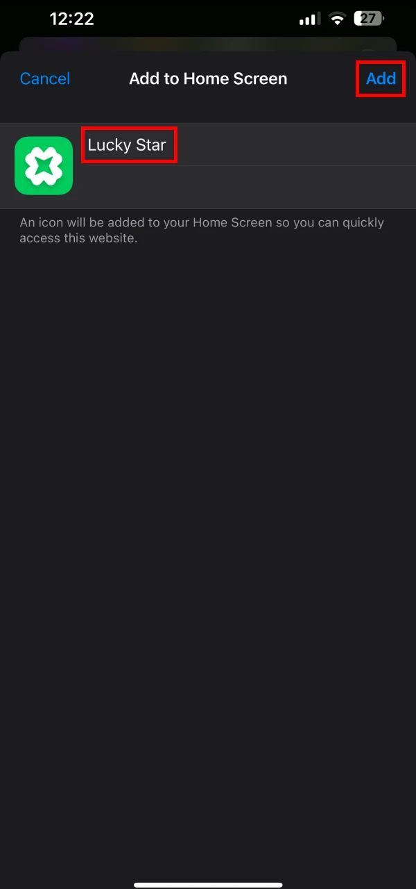 Name the application LuckyStar and complete its installation on iOS.