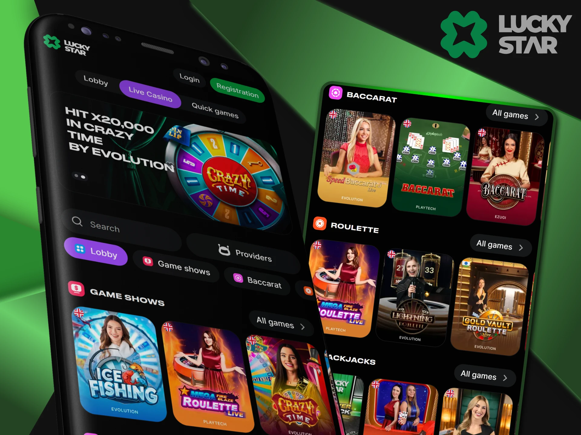 You'll find a variety of games in the LuckyStar app's live casino section.