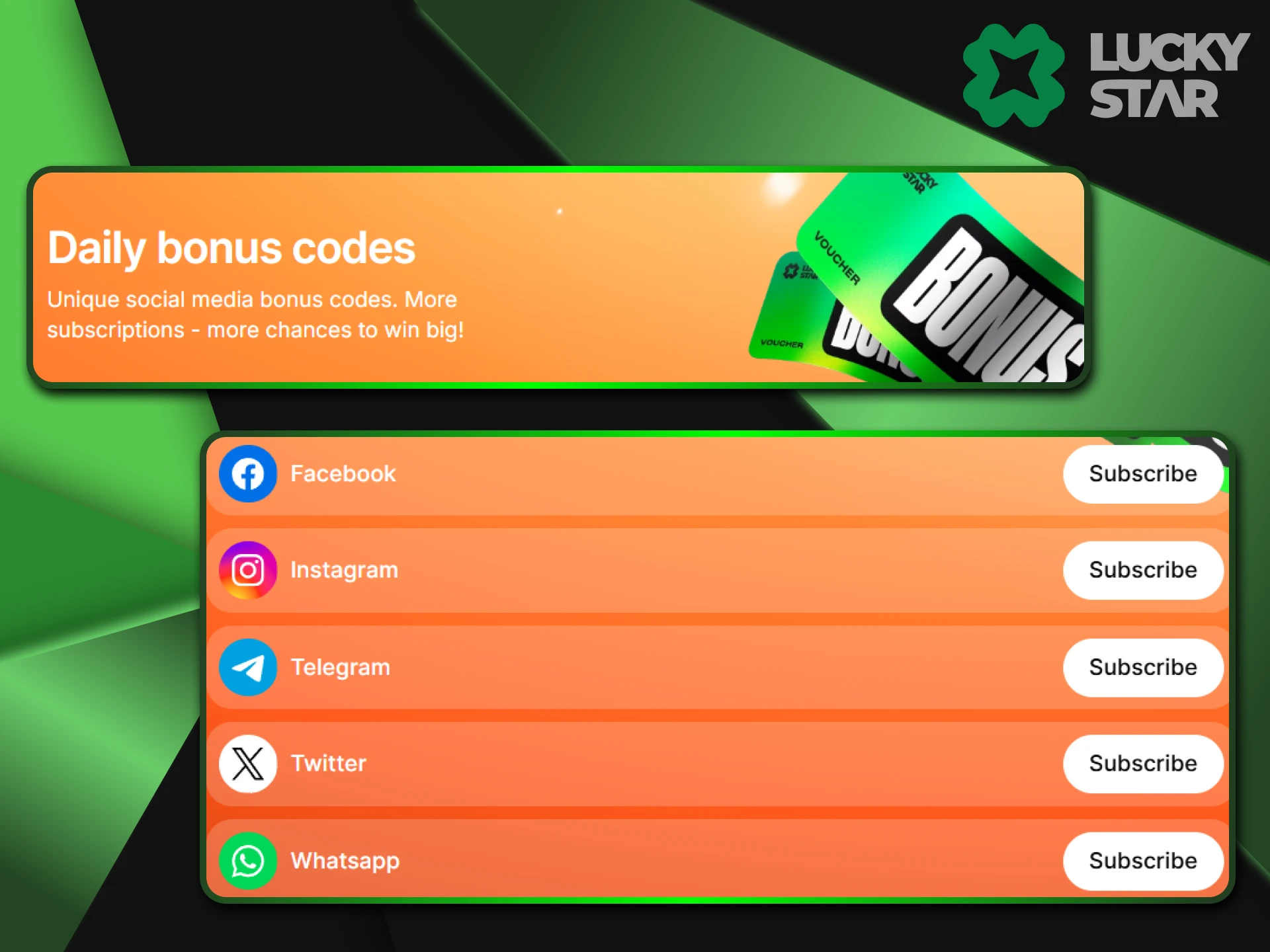 You can find LuckyStar promo codes on social networks.