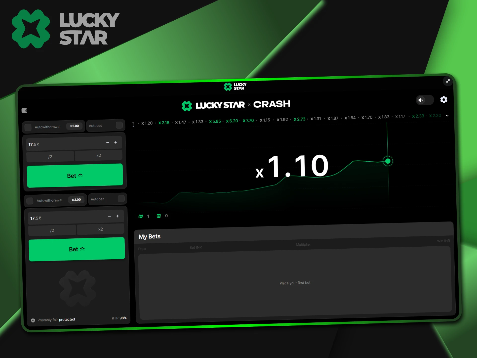 You can manage the Crash game yourself on the LuckyStar website.