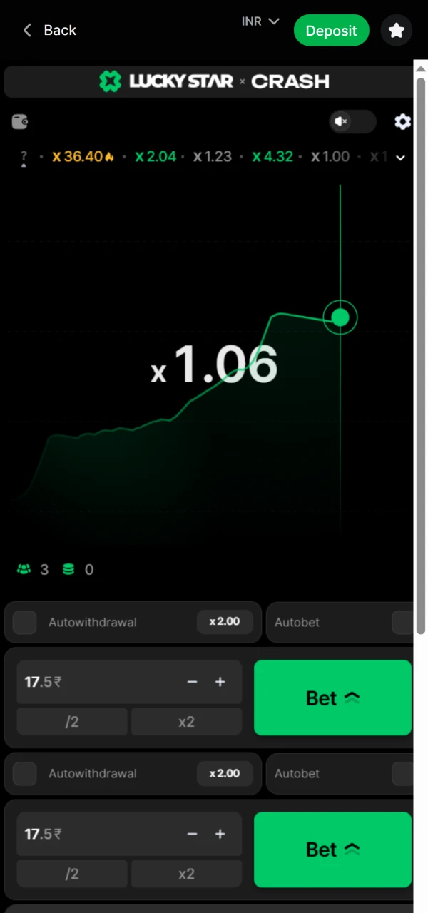 Explore the Crash game interface on LuckyStar.
