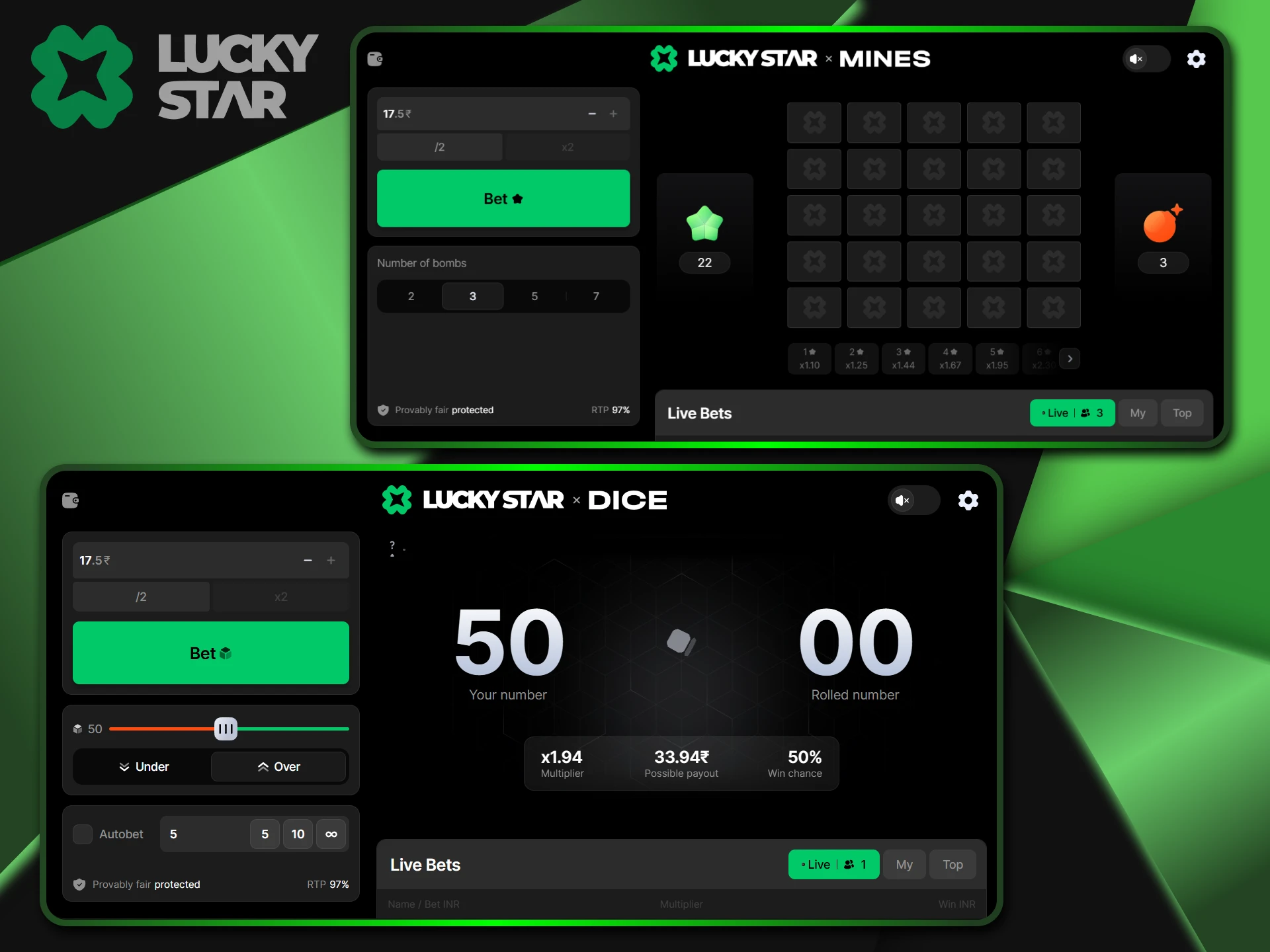 Mines and Dice will allow you to fully immerse yourself in the world of games on LuckyStar.