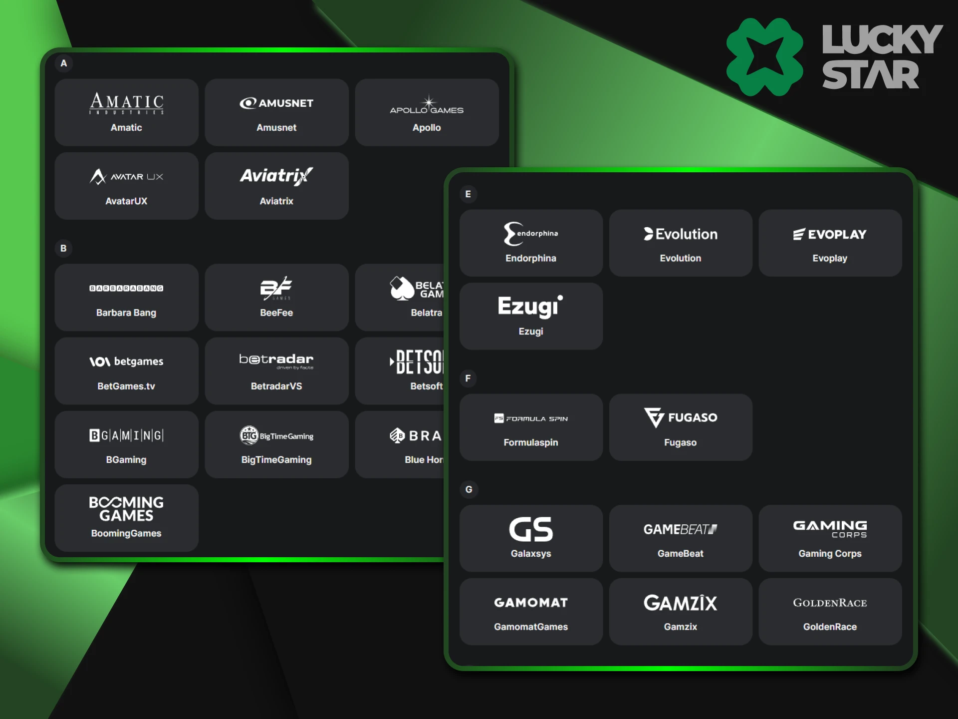 Top providers supply casino games for LuckyStar.