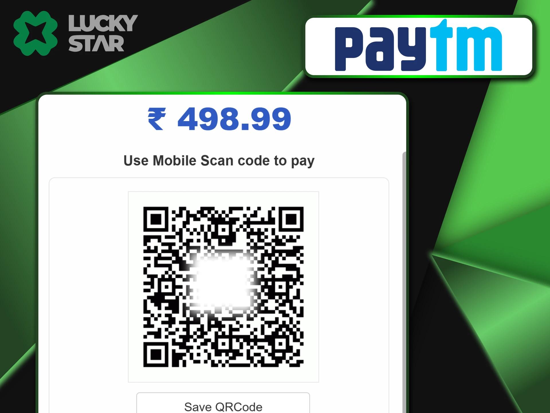 The QR code allows you to make a transaction through PayTM on LuckyStar.