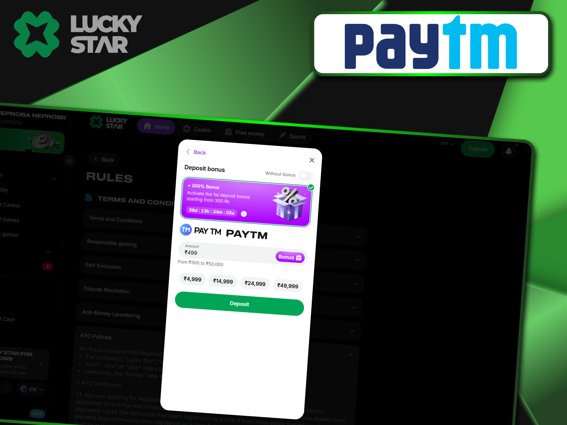 A quick way to top up your LuckyStar account is to use PayTM.