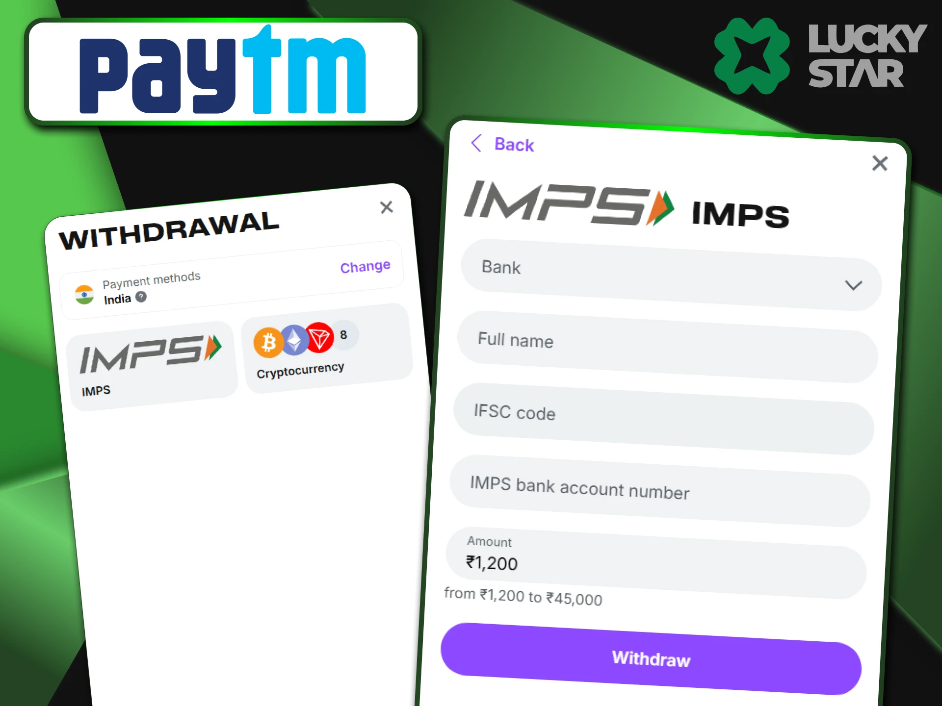 Withdraw funds through PayTM using your UPI ID on LuckyStar.