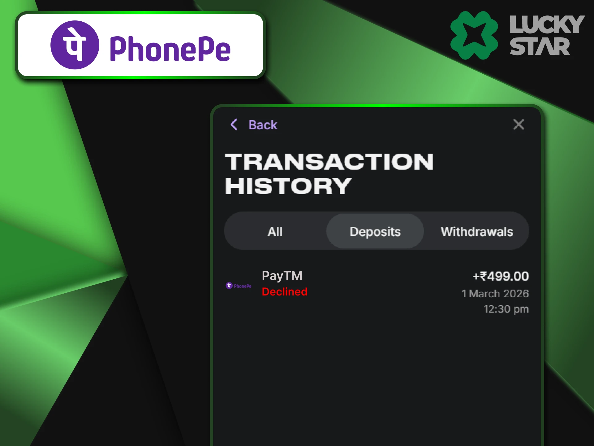 Your payment via PhonePe on the LuckyStar website may be declined for several reasons.