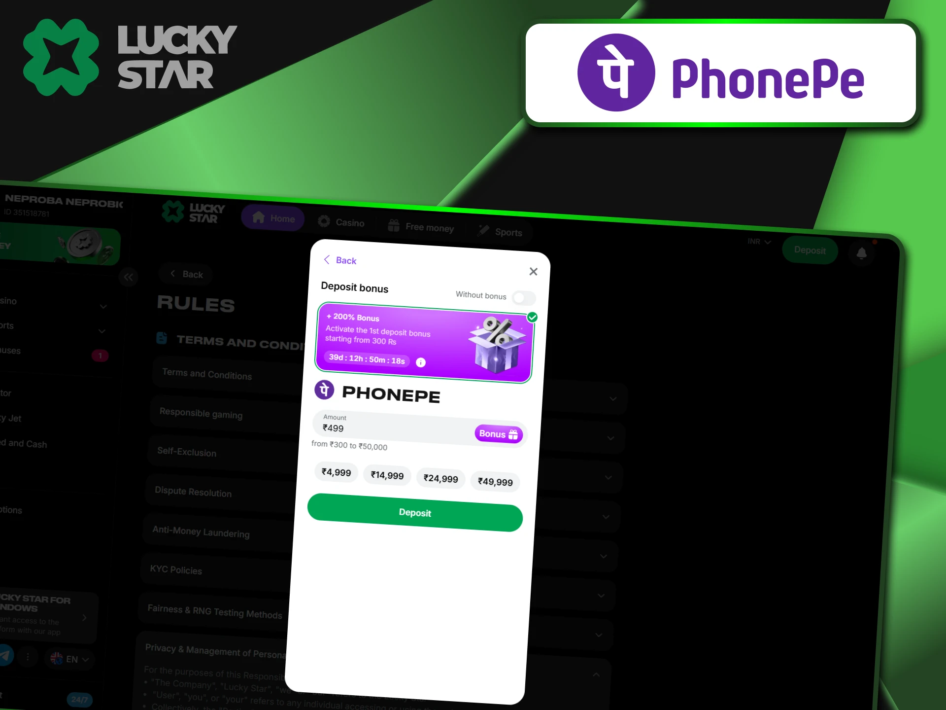 The VPA code is used to make a transaction through PhonePe on the LuckyStar website.