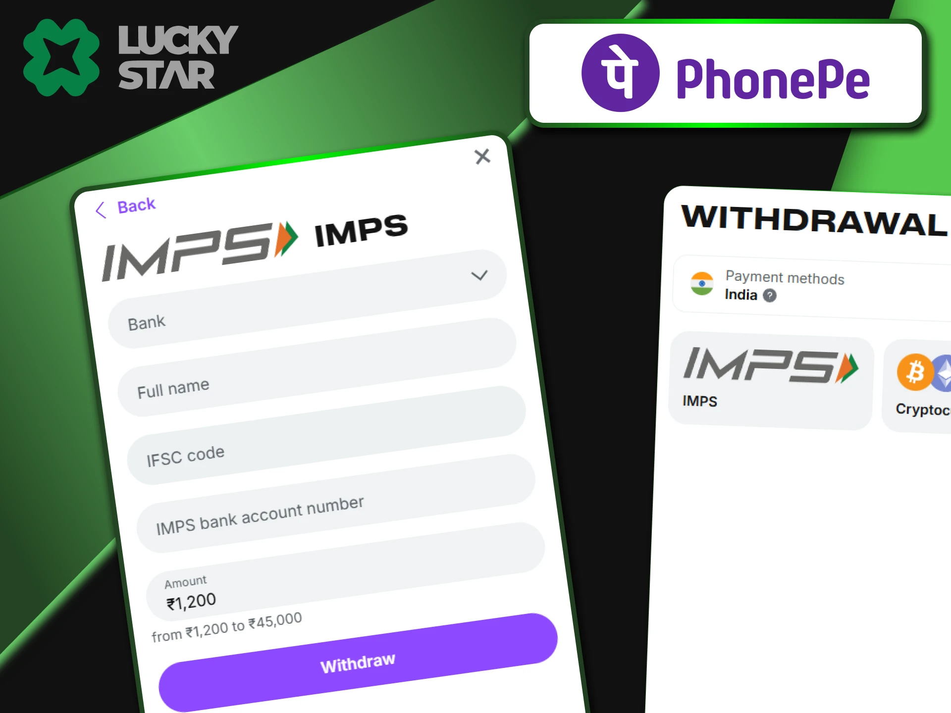 Use your UPI ID to withdraw funds via PhonePe on the LuckyStar website.