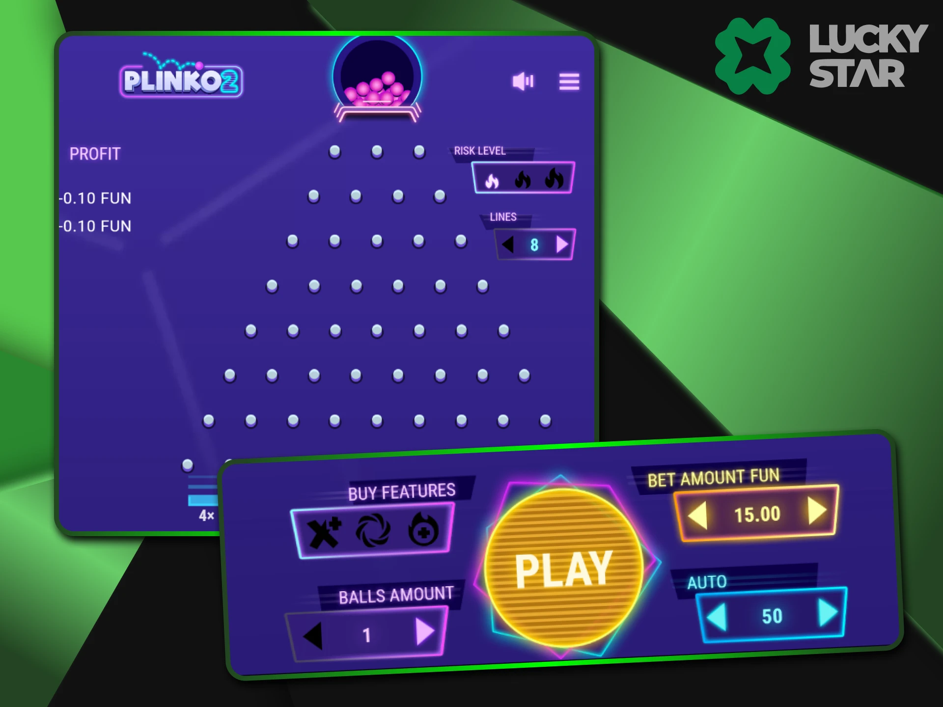 Autoplay is available for Plinko on LuckyStar.