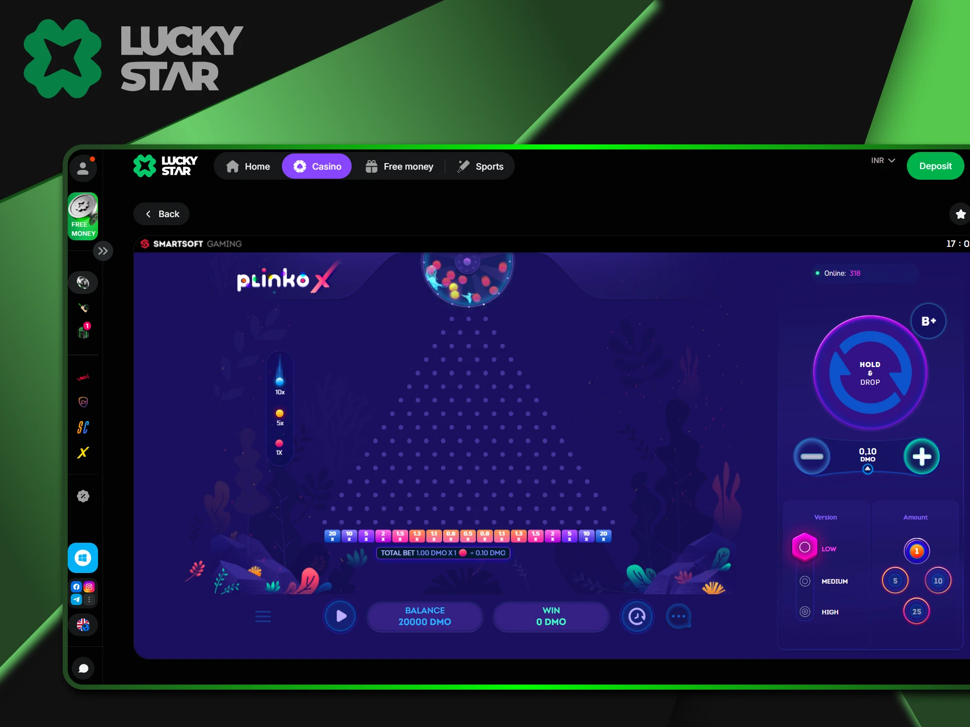 You can learn more about the Plinko game features on LuckyStar on the website.