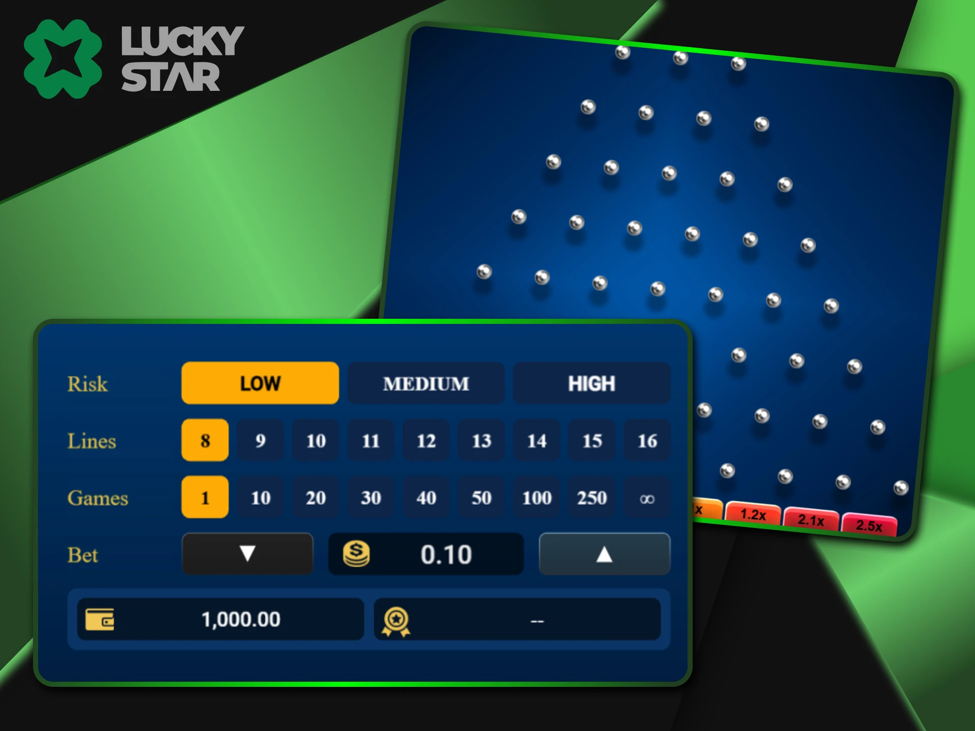 The low-risk strategy is suitable for beginners of the Plinko game from LuckyStar.