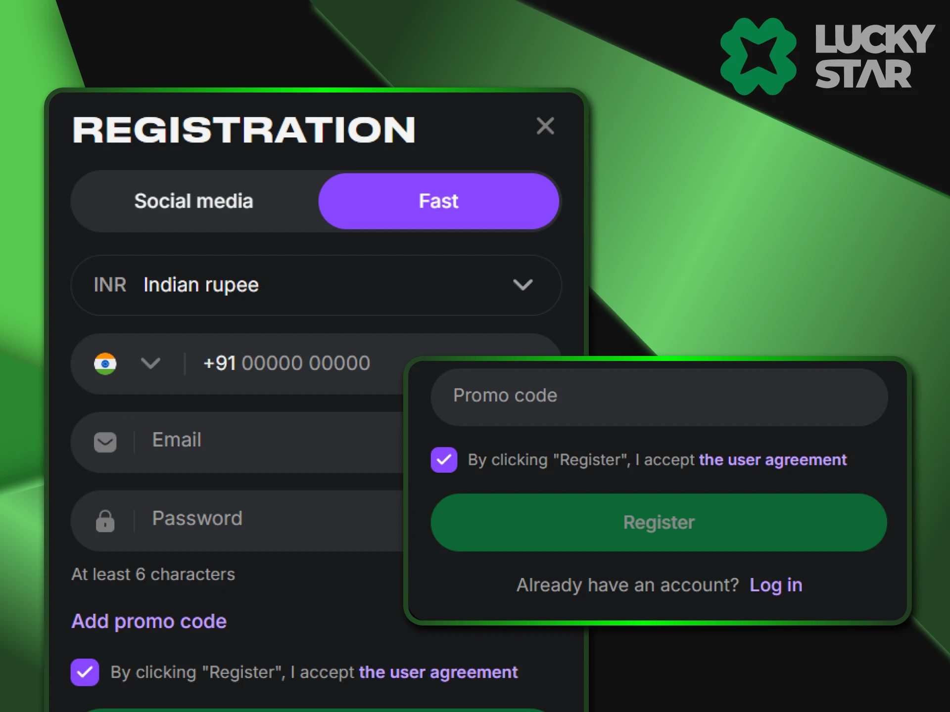 You will need a phone number to register on the LuckyStar website.