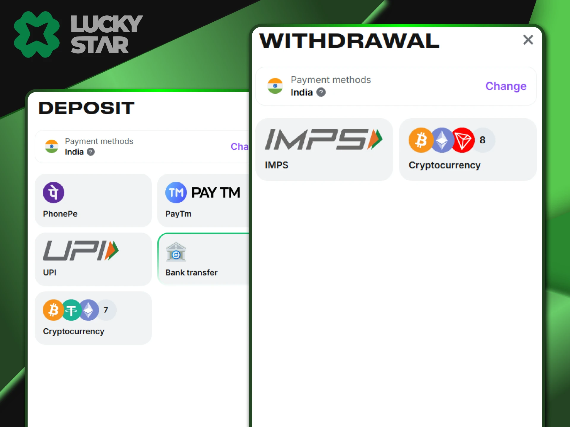 Use the same withdrawal method that you used to top up your deposit on the LuckyStar website.