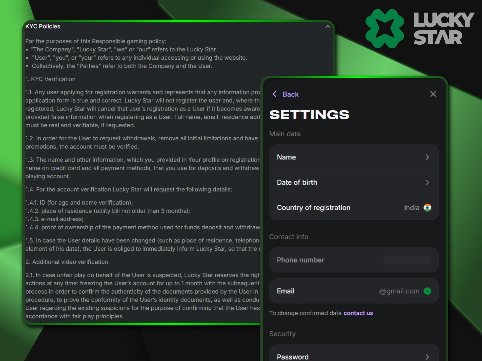 There is a specific list of documents required for verification when withdrawing funds to LuckyStar.