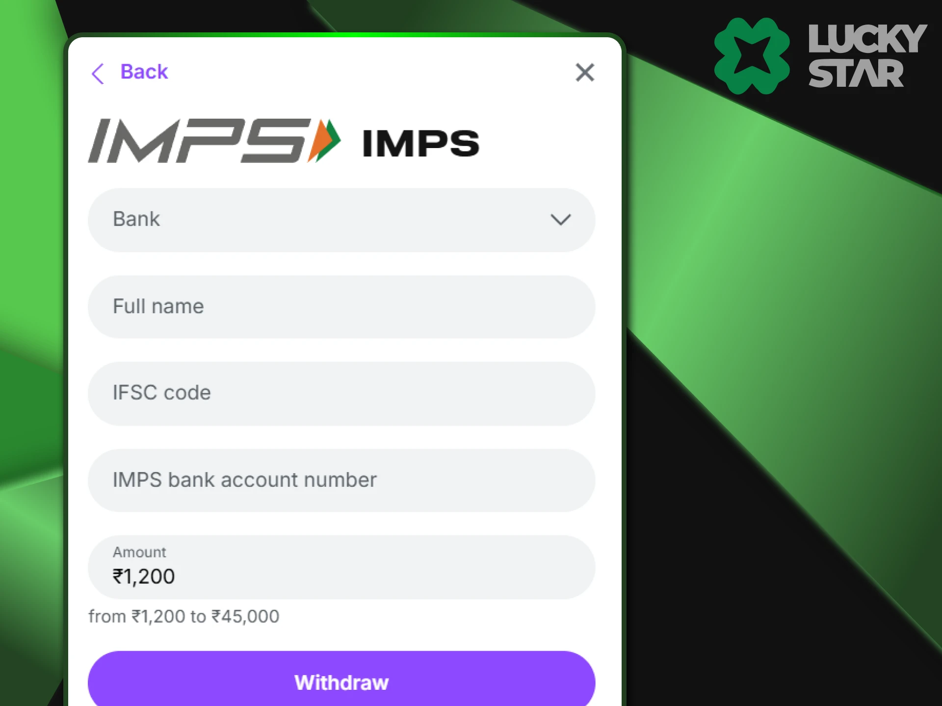 The UPI wallet on the LuckyStar website allows you to withdraw funds.